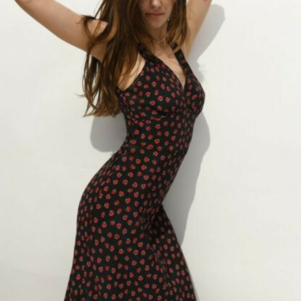 REALISATION Black Red Rose Print LIV Dress